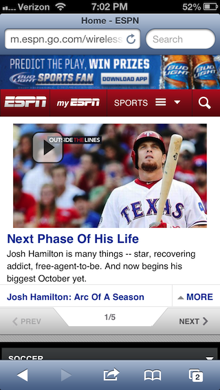 ESPN's mobile-optimized interface